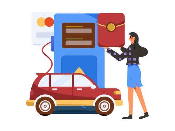 Young lady holding envelope while doing fuel payment  Illustration