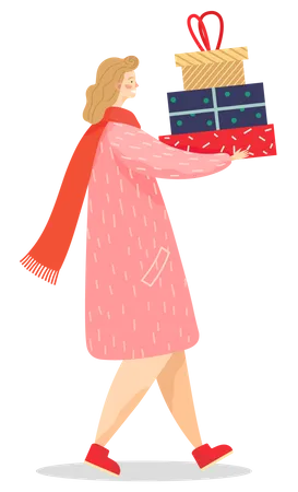 Young lady holding gifts  Illustration