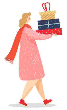 Young lady holding gifts  Illustration