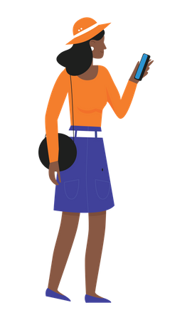 Young lady holding mobile  Illustration