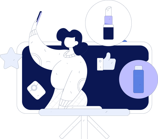 Young lady holding mobile while live on stream  Illustration