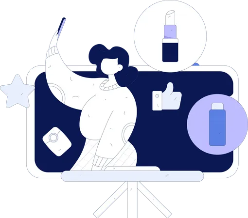 Young lady holding mobile while live on stream  Illustration