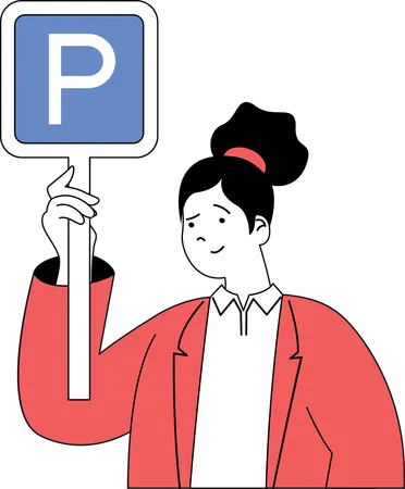 Young lady holding parking sign board  イラスト