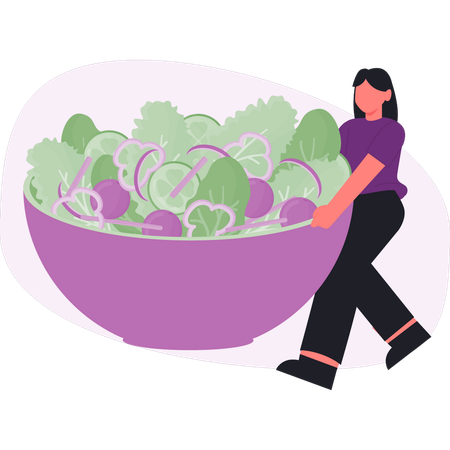 Young lady  holding salad bowl  Illustration