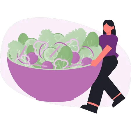 Young lady  holding salad bowl  Illustration