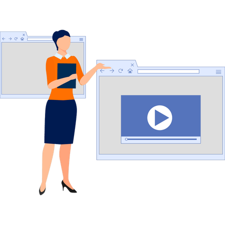 Young lady introducing video player  Illustration
