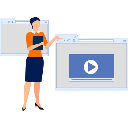 Young lady introducing video player  Illustration
