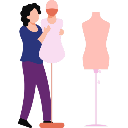 Young lady is holding the mannequin  イラスト