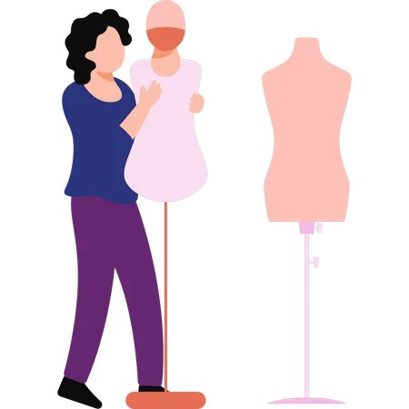 A Girl Is Holding The Mannequin Illustration