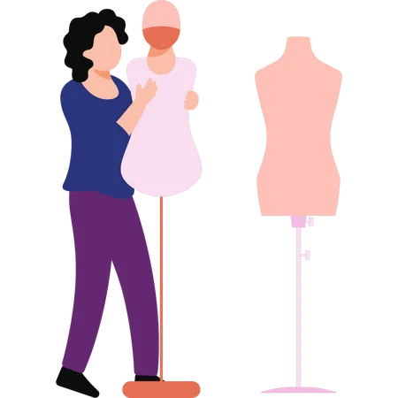 Young lady is holding the mannequin  Illustration