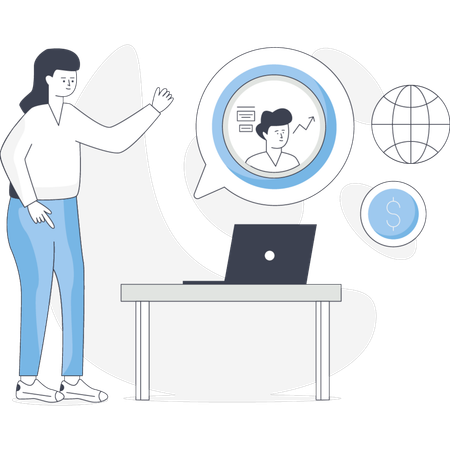 Young lady is managing business profile  Illustration