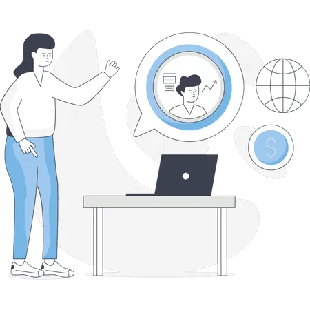 Young lady is managing business profile  Illustration