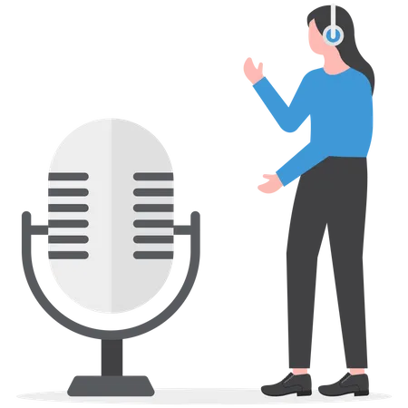 Recording Studio With Broadcast Technology Live On Air Radio Podcast Microphone Element Illustration