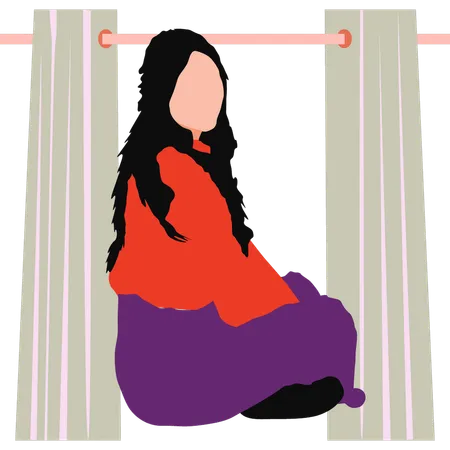 Young lady is sitting on the floor  Illustration