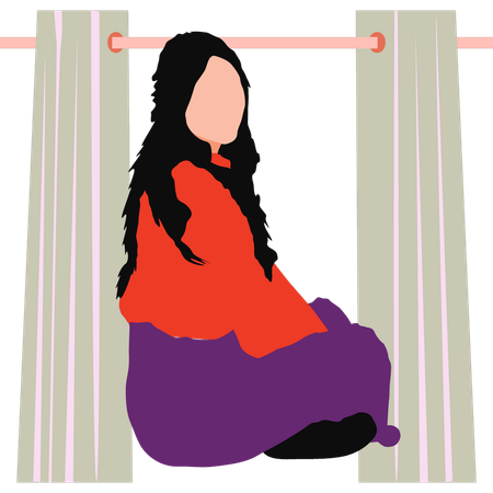 Young lady is sitting on the floor  Illustration