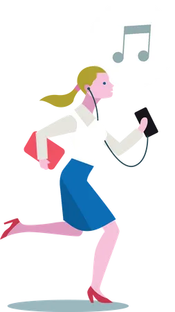Young lady listening music from her smartphone while running Illustration
