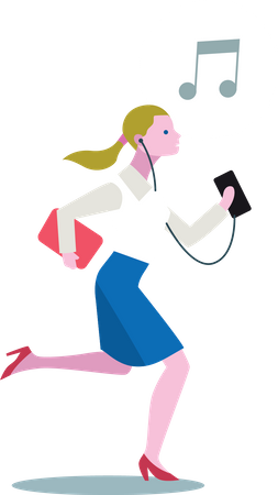 Young lady listening music from her smartphone while running  Illustration