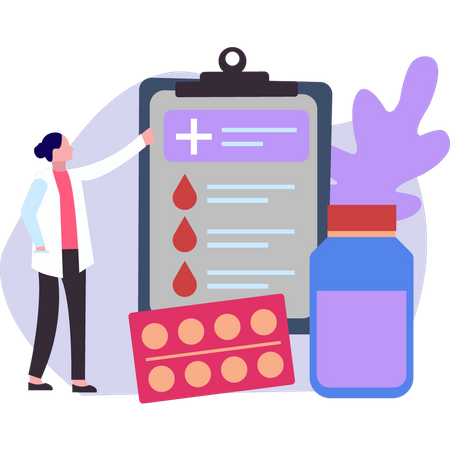 Young lady looking at blood test  イラスト