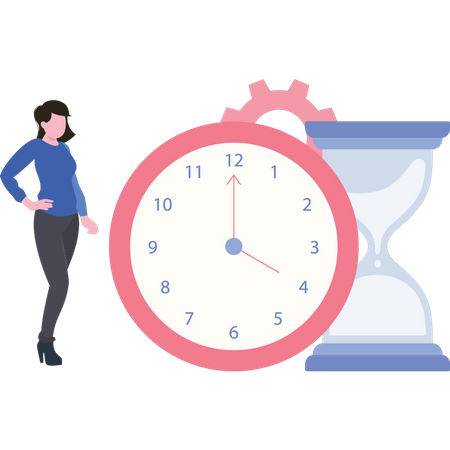Young lady looking at clock  Illustration