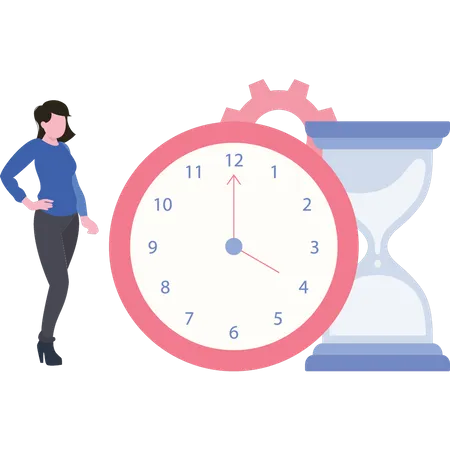 The Girl Is Looking At The Clock Illustration