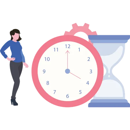 Young lady looking at clock  Illustration