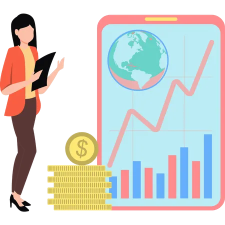 Young lady looking at economy graph  Illustration