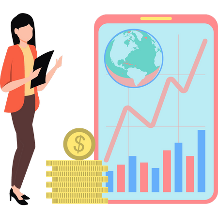 Young lady looking at economy graph  Illustration