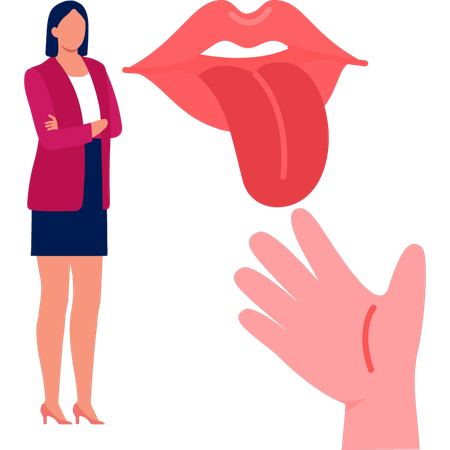 Young lady looking at tongue  Illustration