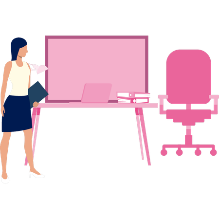 Young lady looking at workplace  Illustration
