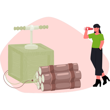 Young lady  looking exploding bomb  Illustration