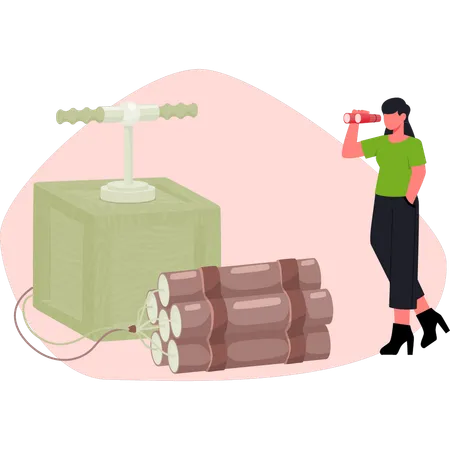 Young lady  looking exploding bomb  Illustration