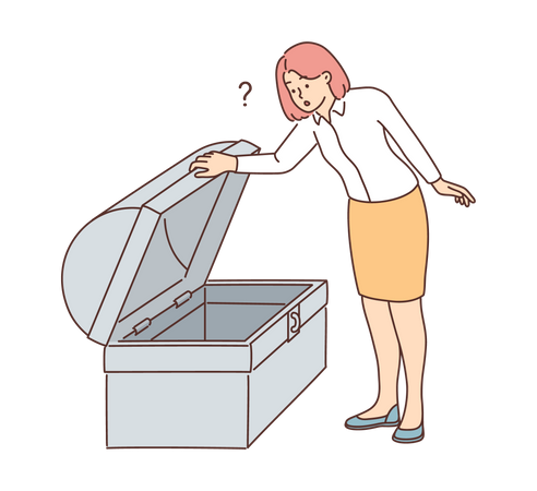 Young lady looking in chest box  Illustration
