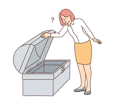 Young lady looking in chest box  Illustration