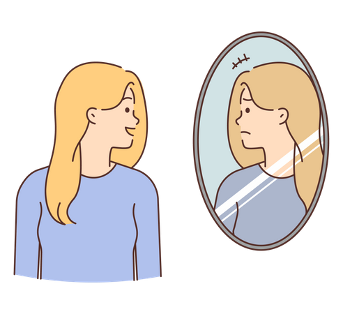 Young lady looking in mirror  Illustration