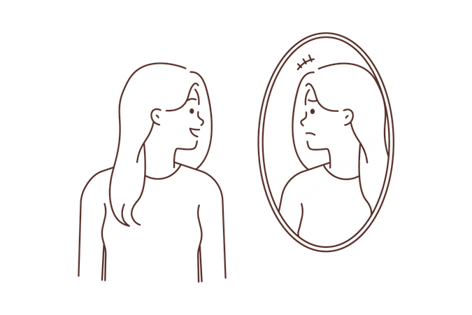 Young lady looking in mirror  Illustration