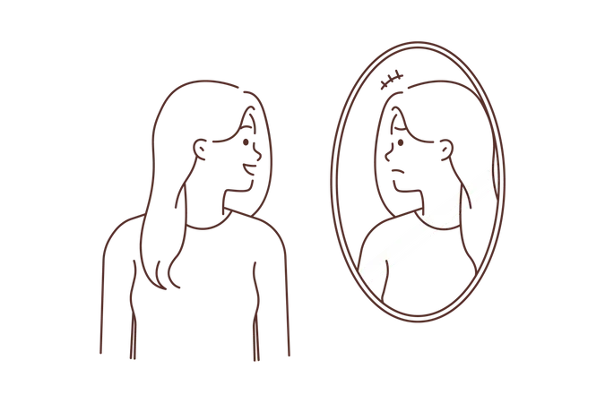 Young lady looking in mirror  Illustration