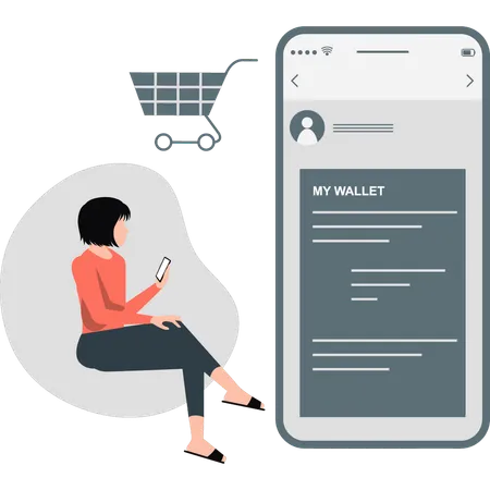 Young lady looking online wallet money  Illustration