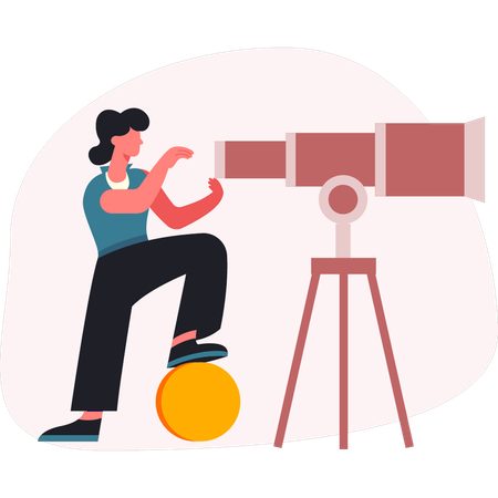 Young lady looking through telescope  Illustration