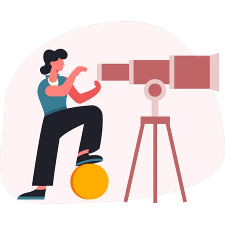 Young lady looking through telescope  Illustration