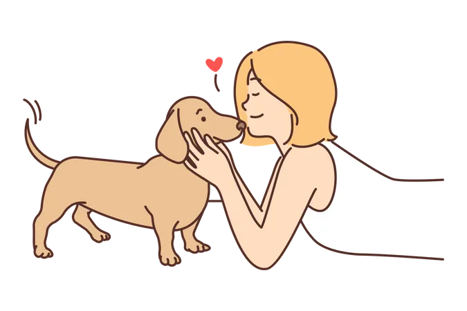 Young lady love dog  イラスト