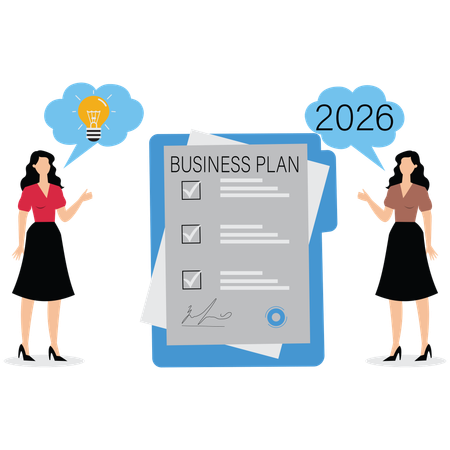 Young lady making business plan  Illustration