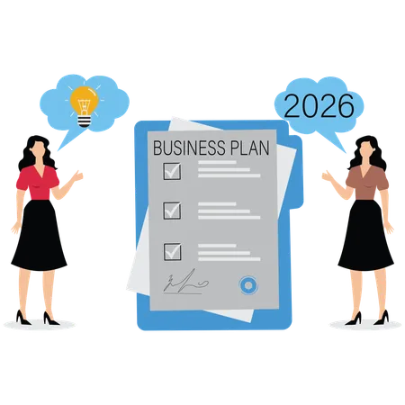 Young lady making business plan  Illustration