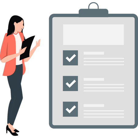 Young lady making reports checklist  Illustration