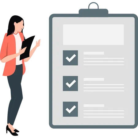 Young lady making reports checklist  Illustration