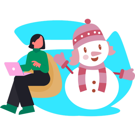 Young lady making snowman in winter  Illustration