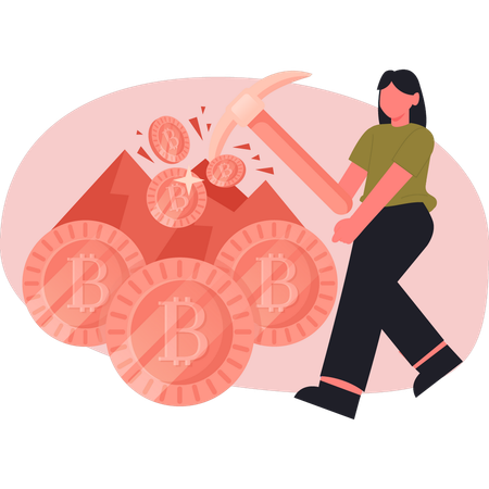 Young lady mining bitcoin  Illustration