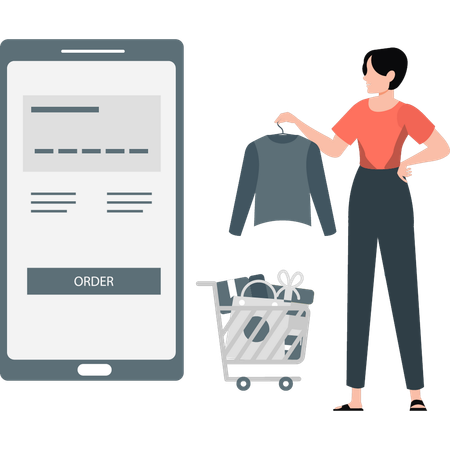 Young lady ordering online shirt  Illustration