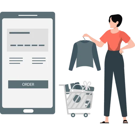 Young lady ordering online shirt  Illustration