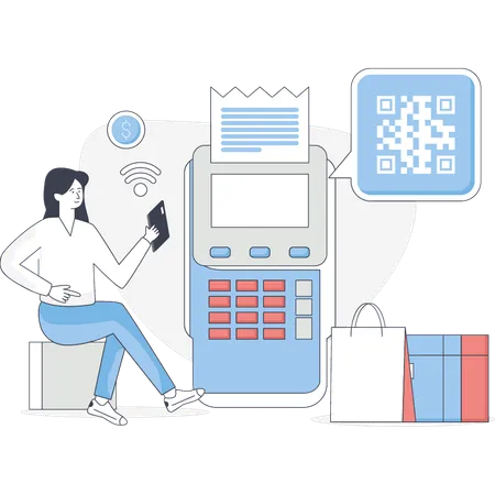 Young lady paying bill through EDC machine  Illustration