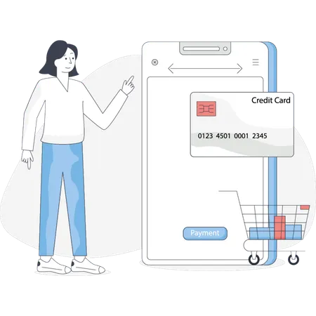 カード決済でオンライン決済する若い女性  イラスト